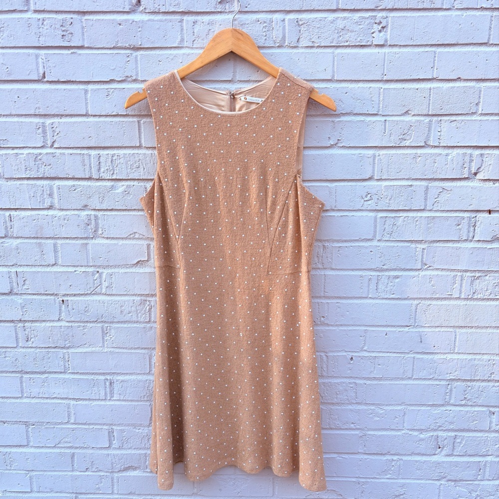 NWT Chelsea & Violet Elegant Tan Polkadot Sleeveless Wool Dress